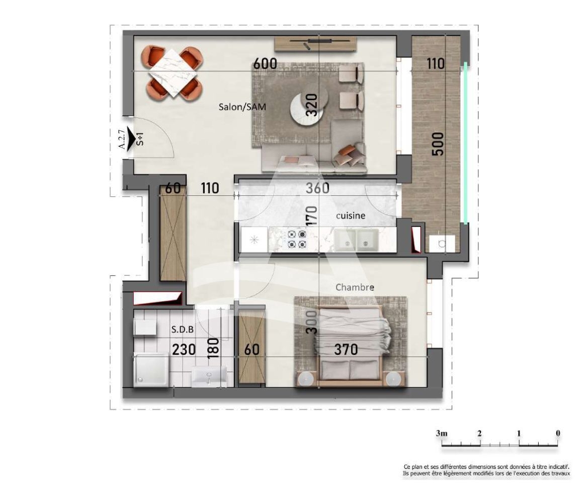 Appartement s+1 neuf aux jardins de Carthage image 0